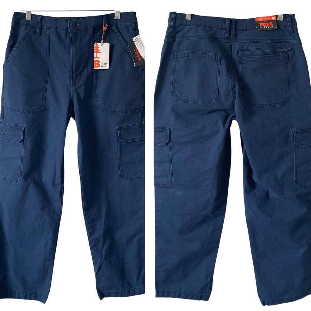 NEW BASS OUTDOOR Women's High Rise Canvas Cargo Pants Size 10 Navy Blue